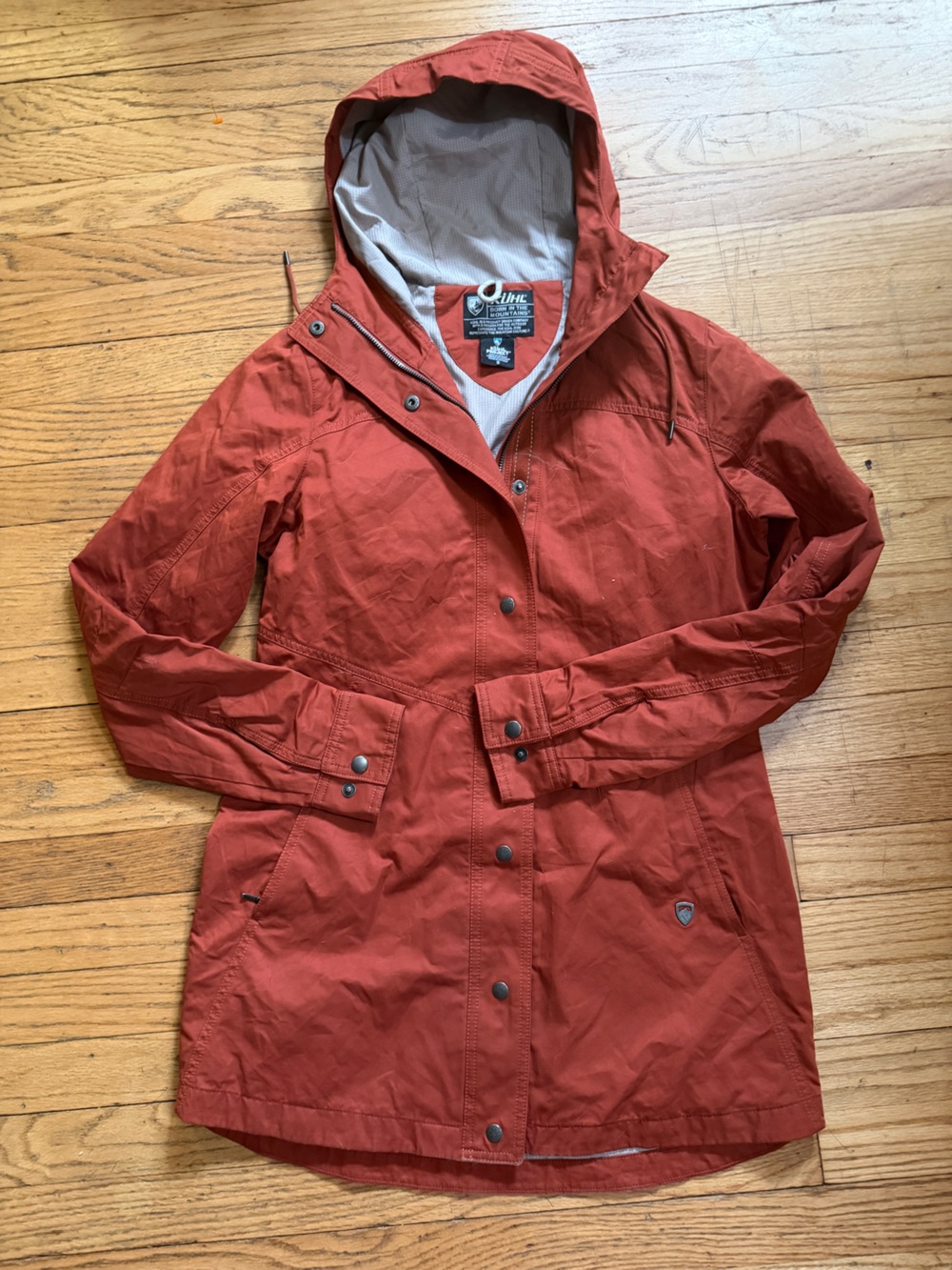 Kuhl Women’s Burnt Orange Hooded Raincoat Small